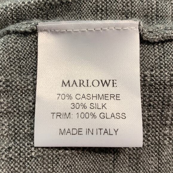 MARLOWE Size S Grey Black Cashmere Silk Beaded V Neck Casual Top - Picture 6 of 7